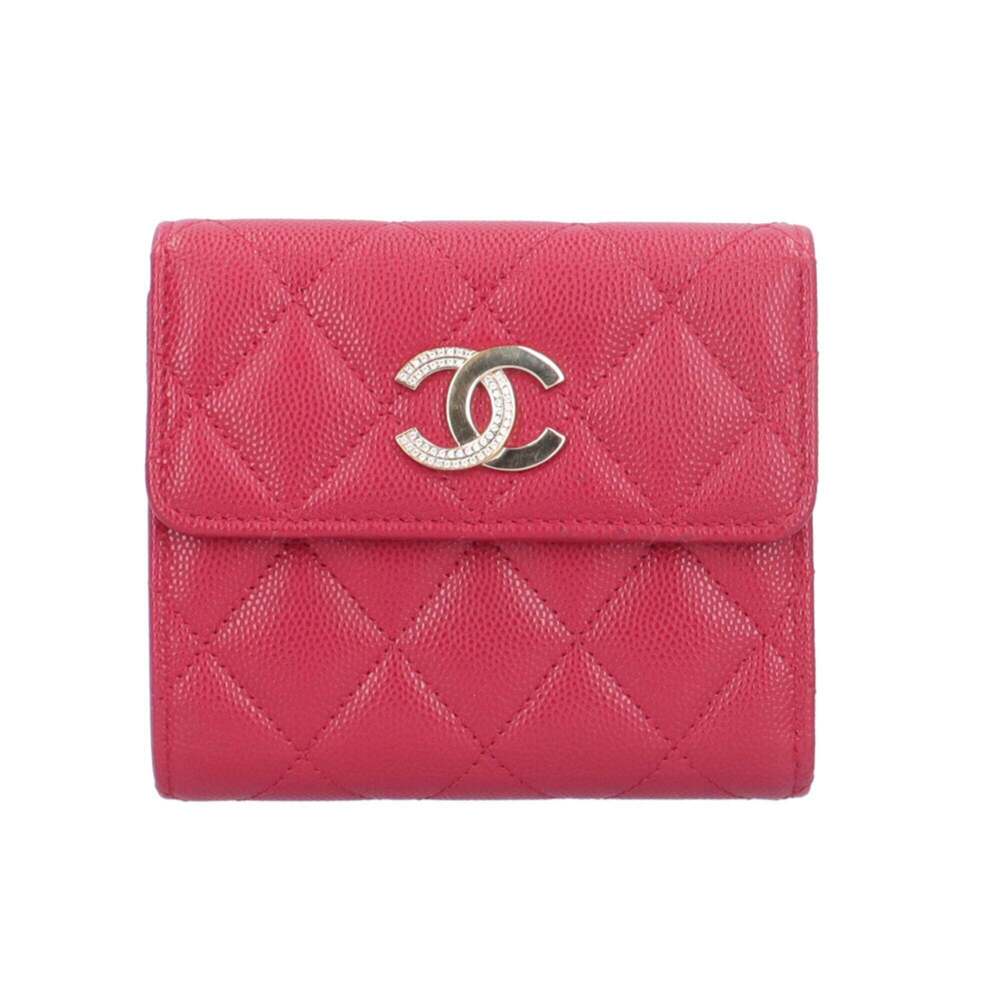 CHANEL Authentic Red Caviar Leather Wallet